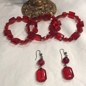 🔆 SALE! Red lucite beaded jewelry set
